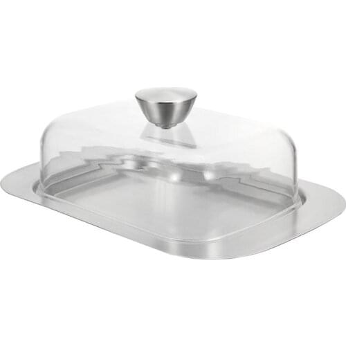 Stainless Steel Butter Cheese Dish Box Container Rectangle Keeper Tray Bread Plate With Lid Tableware Kitchen Accessories