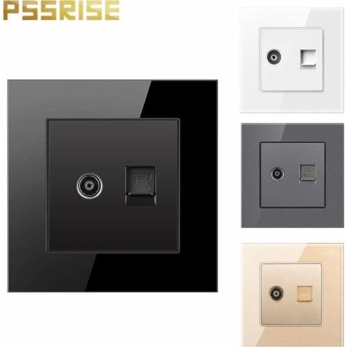 PSSRISE household TV and telephone socket 86 * 86mm TV and telephone connection socket with tempered glass panel