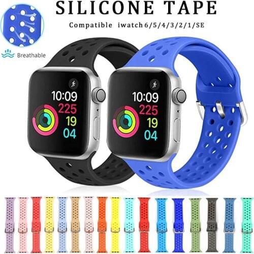 Compatible rubber Band for Apple Watch 4 5 6 SE 40mm 44mm Soft Silicone Sport Strap for iWatch Series 5 4 3 2 1 38MM 42MM