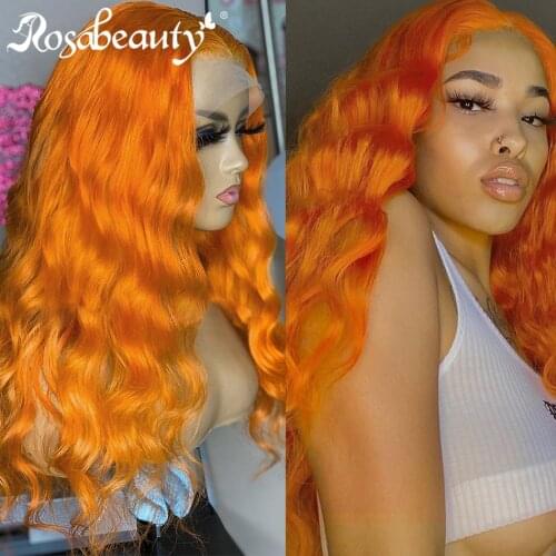 Brazilian 4x4 Lace Closure Front Human Hair Wigs pre plucked Body Wave Frontal Wig For Black Women colored brown orange