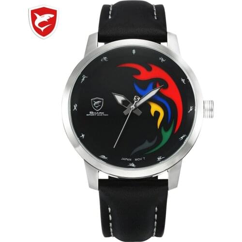 Top Luxury SHARK Sport Watch World Sports Games Limited Brazil Rio Color Flame White Leather Olive Back Relogio Masculino /SH515