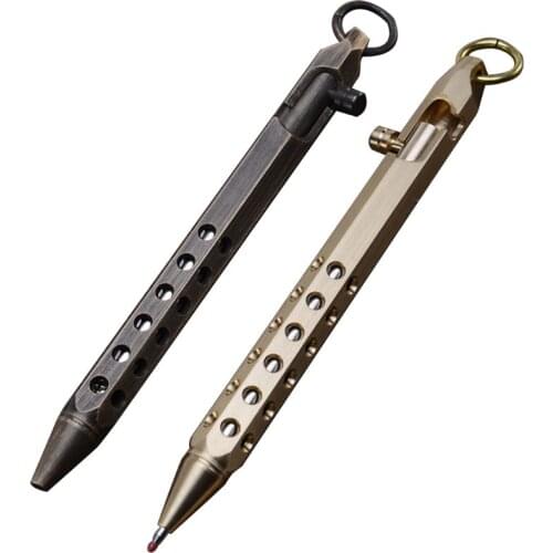 Solid Brass Gel Ink Pen Retro Hexagonal Bolt Action Writing Tool Stationeries Drop shipping