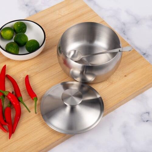 Sugar Bowl 18/10 Stainless Steel Cruet with Lid&Spoon Salt Shaker Sauce Cruet Seasoning Jar