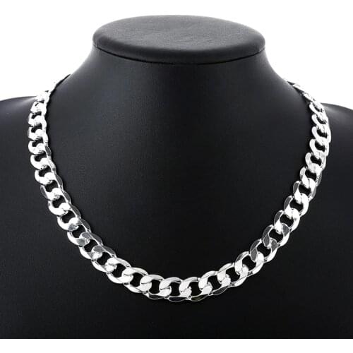 Silver color M925 10 mm 22 "24" Mens Figaro chain necklace for men Silver color M925 jewelry large necklace N185