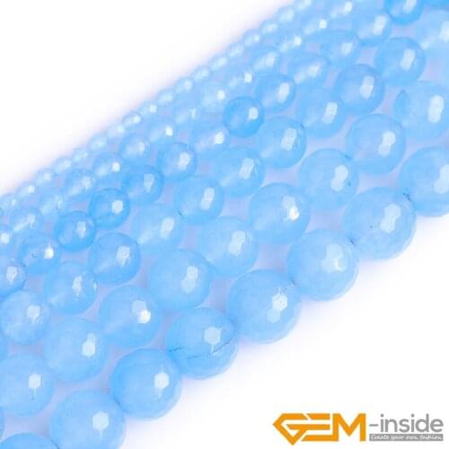 Blue Jades Faceted Round Loose Spacer Accessorries Beads For Jewelry Making Strand 15 inch DIY Fashion Jewelry Gifts For Women