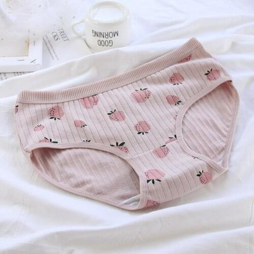 Sanderala Women Cotton Panties Cute Strawberry Underwear Female Sexy Breathable Comfortable Ladies Pink Underpants
