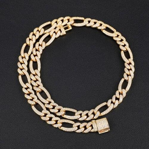 US7 10mm Figaro Link Chain Miami Cuban Link Necklace Bling AAAA Cubic Zircon Stones Charm Mens Hip Hop Chain Women Jewelry