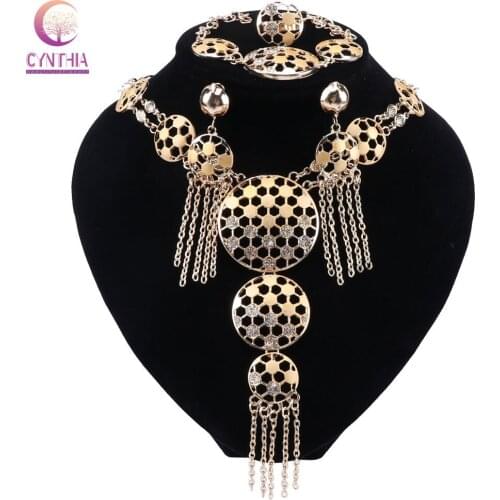 CYNTHIA Jewelry Sets For Women Party Accessories Tassel Pendant Statement Beads Crystal Necklace Earrings Bracelet Ring set