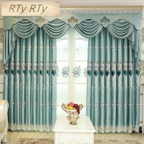 New European Style Blackout Curtain Fabric Embroidery Curtains for Living Dining Room Bedroom for Valance Window Shading