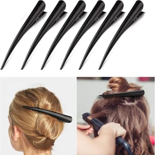 6/12pcs/set Black Metal Non-slip Crocodile Clip Hair Clip Horn Clip Duckbill Shape Clips Salon Hairdressing Styling Tools