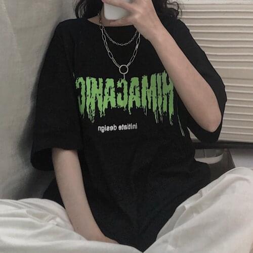 Black Top Summer Short Sleeve Tees 2021 New Arrival Vintage Letter Print Loose Oversized T Shirt Women White Streetwear Clothing