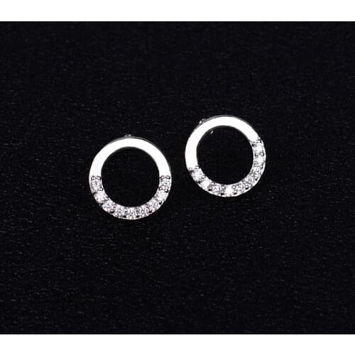 Female Luxury Crystal Hollow Round Stud Earrings Vintage Silver Color Wedding Jewelry White Zircon Stone Earrings For Women 2021