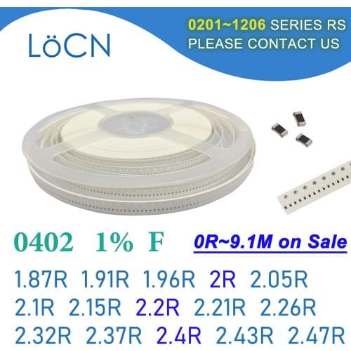 0402 1% 10000PCS SMD Resistor F 1.87R 1.91R 1.96R 2R 2.05R 2.1R 2.15R 2.2R 2.21R 2.26R 2.32R 2.37R 2.4R 2.43R 2.47R 1005 OHM
