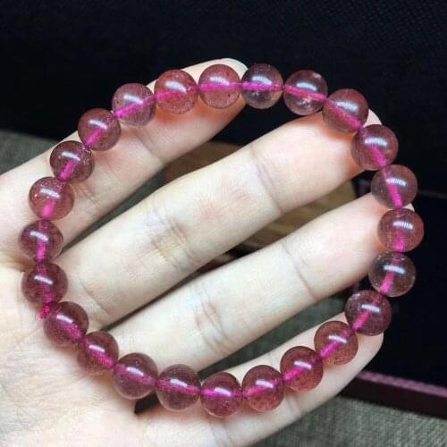 100% Natural Strawberry Quartz Crystal Bracelet Beaded Sphere Stretch Gemstone bracelet Healing Charm