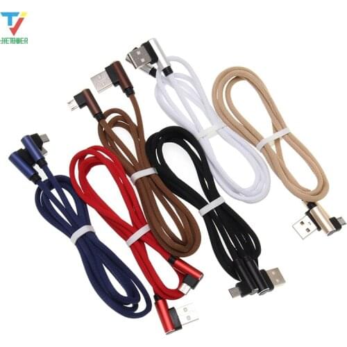 100pcs/lot 2side 90 Degree L-shaped Cloth Braided Fabric Cloth USB Data Cable Type-c Micro Usb 5pin 8pin Cable for Iphone Xiaomi