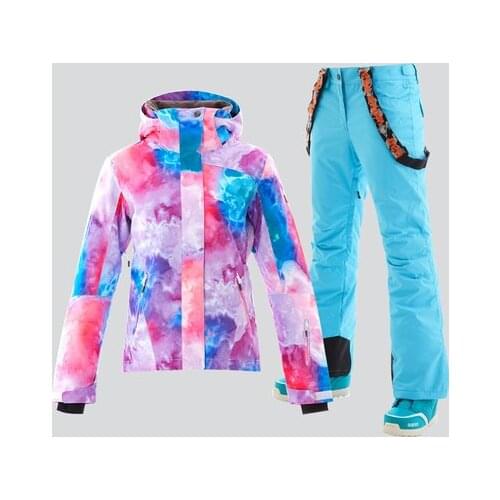 2020 GSOU SNOW Women Ski Jacket Pant Super Warm Skiing Suit Windproof Waterproof Snowboard Clothing Trouser Female Suit Set NEW