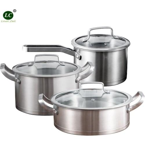 3 Utensil COOKWARE SET 6pcs stainless steel Food Cooking Pot Casserole Skillet Saucepan 4L /3L /1.5L