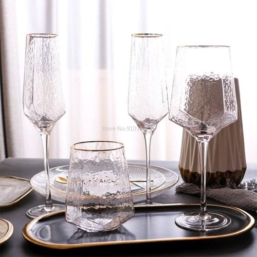 300/550ml Retro Hammered Wine Glass Lead-free Champagne Goblet Wine Cup Home Bar Wedding Party Champagne Glasses Drinkware Gifts