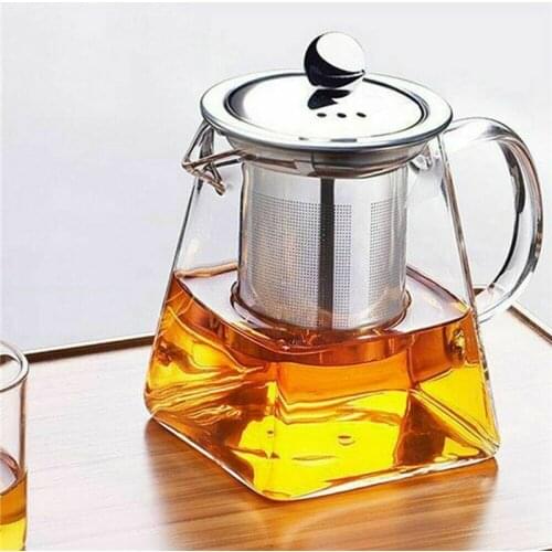 350-750ML Clear Heat Resistant Clear Glass Teapot Jug W/ Infuser Coffee Tea Leaf Herbal Pot Flower Teapot Milk Juice Container