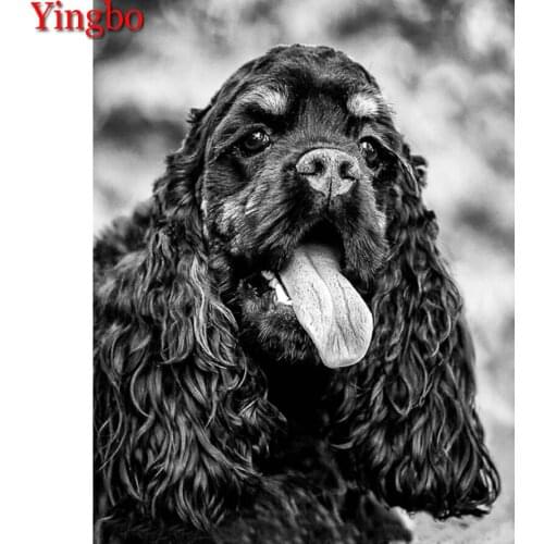 5D Diamond Embroidery black Cocker spaniel Full Square round drill Diamond Embroidery cute animal DIY Diamond Mosaic Home Decor
