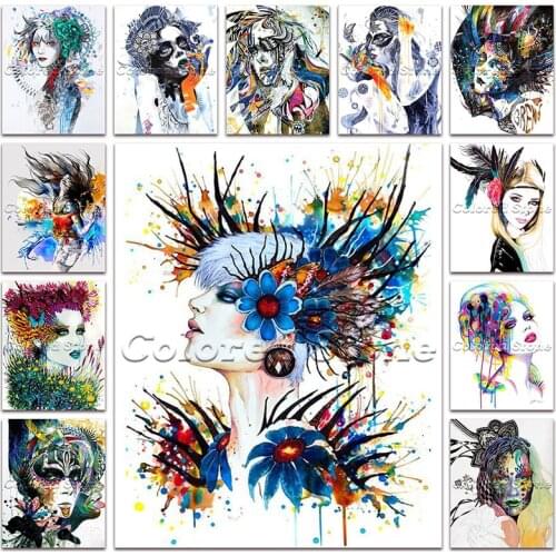 New Diamond painting Beautiful beauty girl lady Feather skull amazon 5D DIY Full Square Drill embroidery Cross stitch mosaic 832