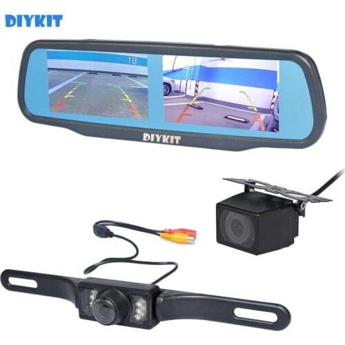 DIYKIT Dual 4.3" TFT Screen Rearview Car Mirror Monitor + Waterproof IR Night Vision Car Rear View Reverse Backup Car Camera