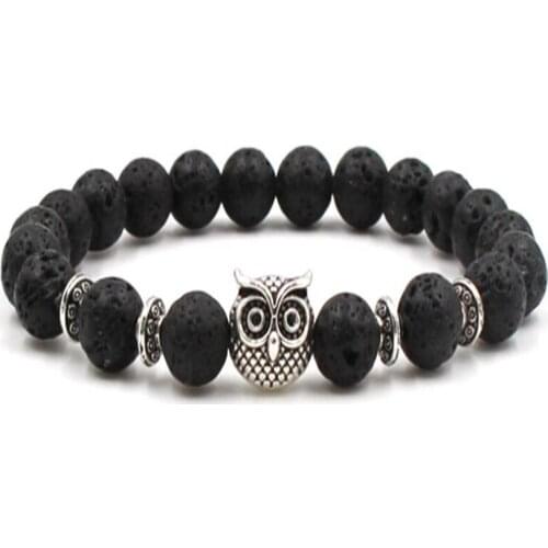 8MM Volcanics Mala Bracelet Gemstone 7.5 inches Cuff Energy Gemstone Unisex Reiki Bless Tibet Silver