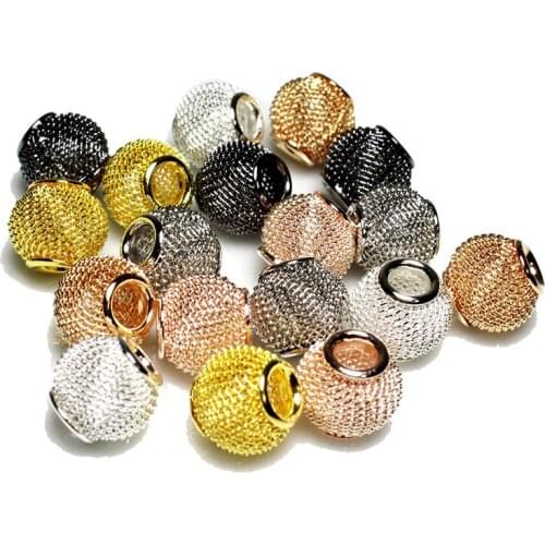 Wholesale Alloy Beads 4mm Big Hole Mesh Weave Golden Silvery Black Spacer Beads For Jewelry Making Diy Necklace Accessories 12mm