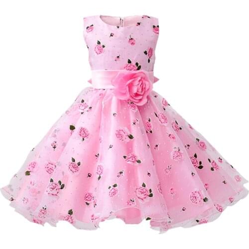 Retail Flower Dress Sashes Wedding Party Girl Dress Floral Print Baby Dress First Communion Kids Dresses Size: 100-150 L619