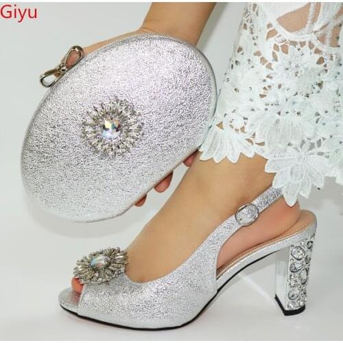 Doershow nice African Shoes And Bag Matching Set With silver Hot Selling Women Italian Shoes And Bag Set For Wedding! HFY1-18