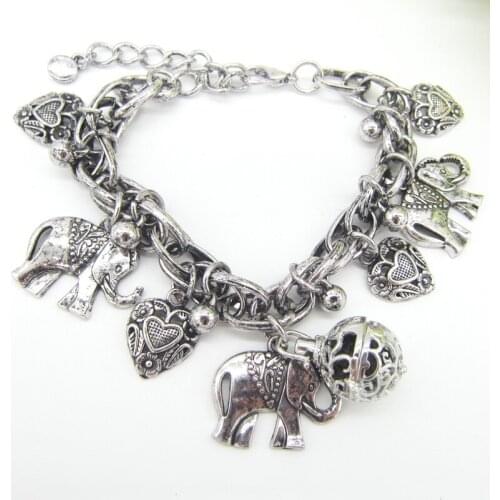 Tribal Vintage Style Cute Elephants and Hearts With DIY Locket Cage Fashion Oil Diffuser Charms Bracelet