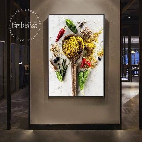 Grains Spices Spoon Peppers Food Canvas Painting Cuadros Posters and Prints Scandinavian Kitchen Wall Art Picture Living Room