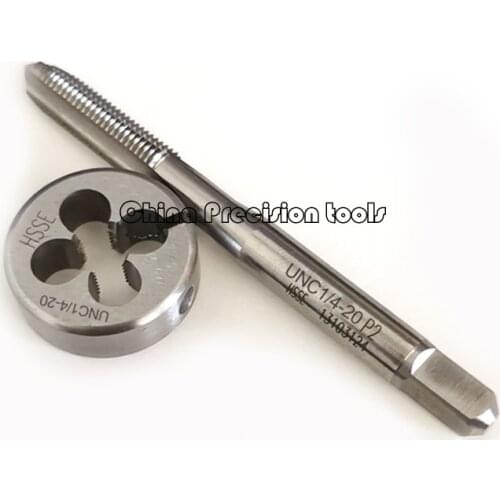 2PCS HSSE Unified thread Straight Flute tap and die set UNC 1/4 1/4-20 Right hand Fine screw Round dies taps sets UNF1/4 1/4-28