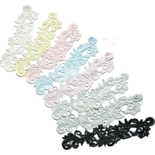 High Quality 2019 African French Net 3D Tulle Lace Fabric Collar Trim Pearl Patches Patch Purple White Yellow Lace Applique F3