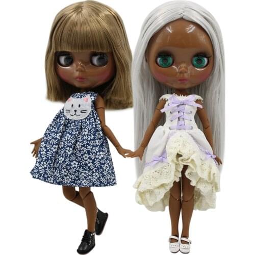 ICY DBS blyth doll super black skin joint body shiny face 30cm height nude doll toy doll girls gift African American skin tone