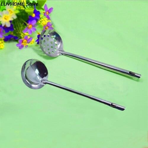 1pcs Stainless Steel Spoon + Colander Hot Pot Long Handle Spoons Flatware Soup Drinking Tools Kitchen Gadget