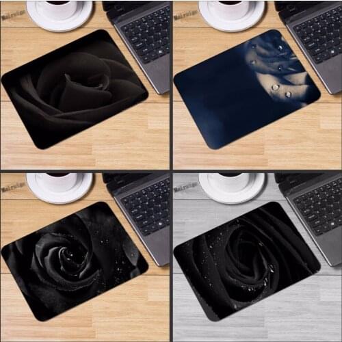 Mairuige Black Rose 220*180*2mm Customized Rectangle Non-Slip Rubber printing gaming Durable notebook mouse pad Decorate Desk