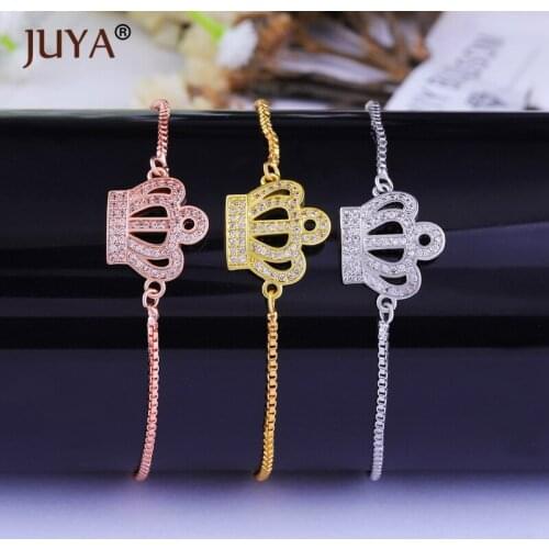 Pulseira feminina fashion brand Copper Zircon Crown Charm Bracelets For Women Gold Chain Adjustable Simple Bracelets