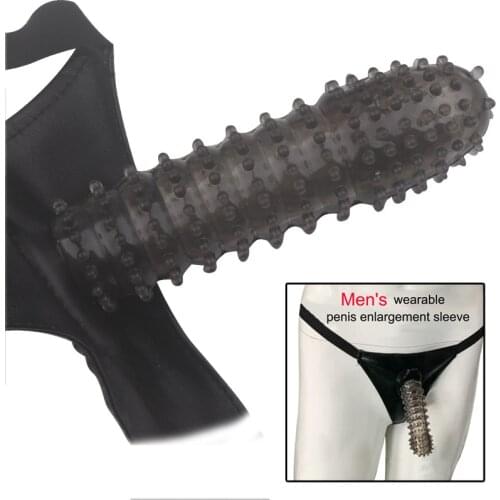 Men Wearable Penis Enlargement Condoms Big Penis Extension Sleeve Extender Reusable Condom Exotic Panties Adult Sex Toys for Man