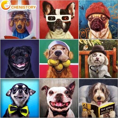 CHENISTORY Dog Painting By Numbers Animals DIY Oil Paint By Numbers Art Handpaint Drawing Canvas Wall Set Home Decoration Gift
