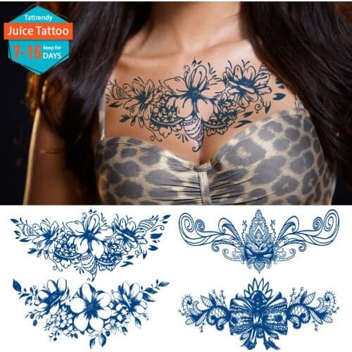 Chest Body Tattoo Temporary Waterproof Jewelry Lace Flowers Lotus Mandala tatto Decal Waist Underboob Art Tatoo Sticker Women