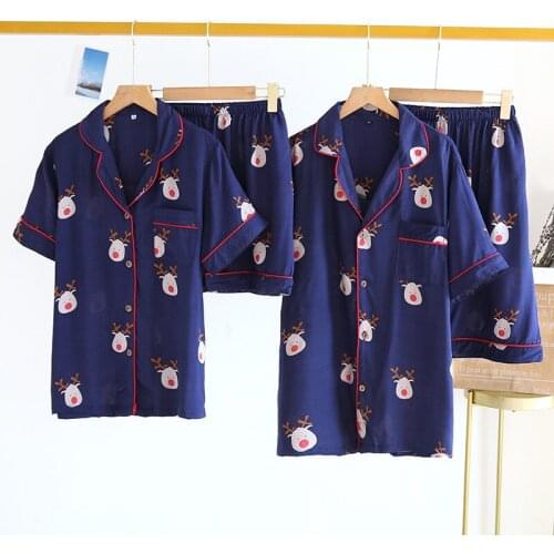 Couple Pajamas Set Cotton Silk Short Sleeved Sleepwear with Shorts Men/women Loose Thin Rayon Cotton Home Wear Two Pieces Summer
