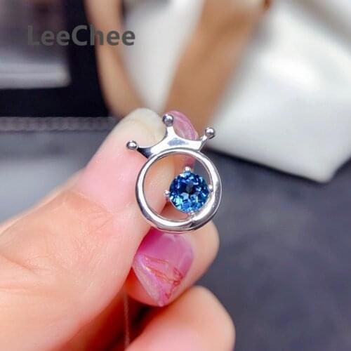5MM London Blue Topaz Pendant Natural Gemstonr Fine Jewelry for Women Anniversary Party Gift Real 925 Sterling Silver Necklace