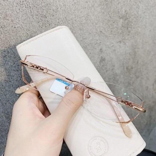 High Clear Lens Hyperopia Womens Rimless Prescription Eyeglasses Customized Eyewear Big Diamond Cutting Lady Reading Glasses