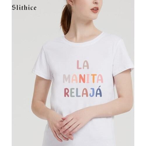 The little hand relax Camiseta Feminina Women T-shirts top Funny Spanish Letter Print Leisure Aesthetic lady tshirt