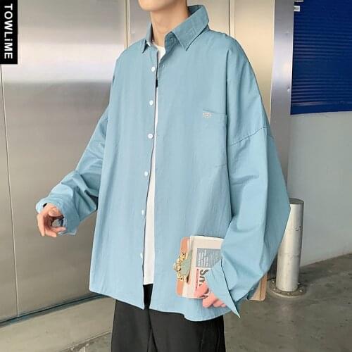 New Man Oversized Blouse Full Sleeve Shirts Mens Pocket Loose Casual Solid Color Shirt Korean Streetwear Women Clothing