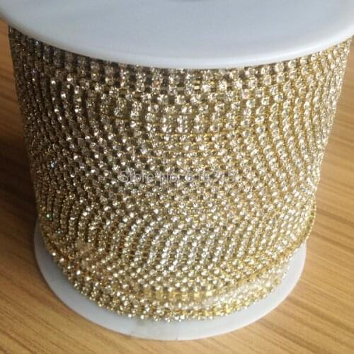 Chain rolls for bracelet trimming with metal base 3mm gold chain with crystal color 10 yards each roll ;free shipping chain roll