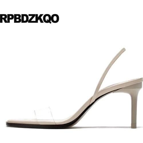 Pumps ladies slingback women sandals transparent white shoes beige high heels clear strap summer pvc luxury stiletto slip on