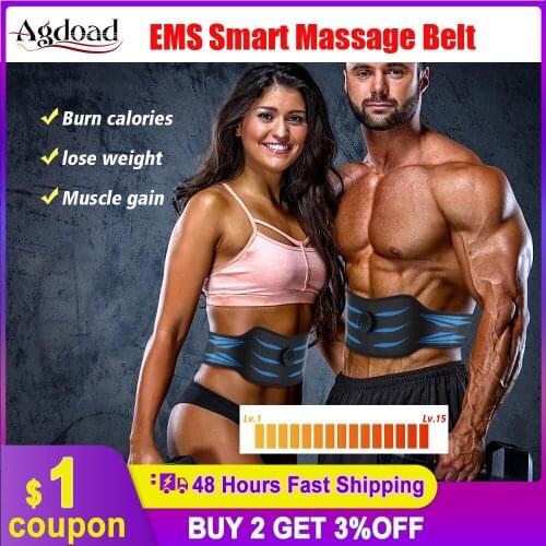 Smart Massage Belt Silicone Body Slimming Belt Fat Burning Fitness Abs Trainer EMS Muscle Training15 Levels Massager Unisex