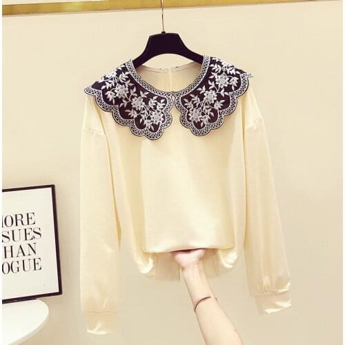 Embroidery Doll Collar Patchwork Hoodie Womens Hoodies 2020 Autumn Winter New Loose Long Sleeve Pullover Top Fashion Sweatshirt